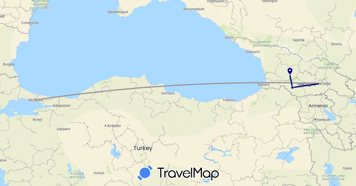 TravelMap itinerary: driving, plane in Georgia, Turkey (Asia)
